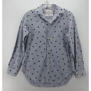 Frank & Eileen Top XS Button Up Shirt Striped Heart Print Hi Low